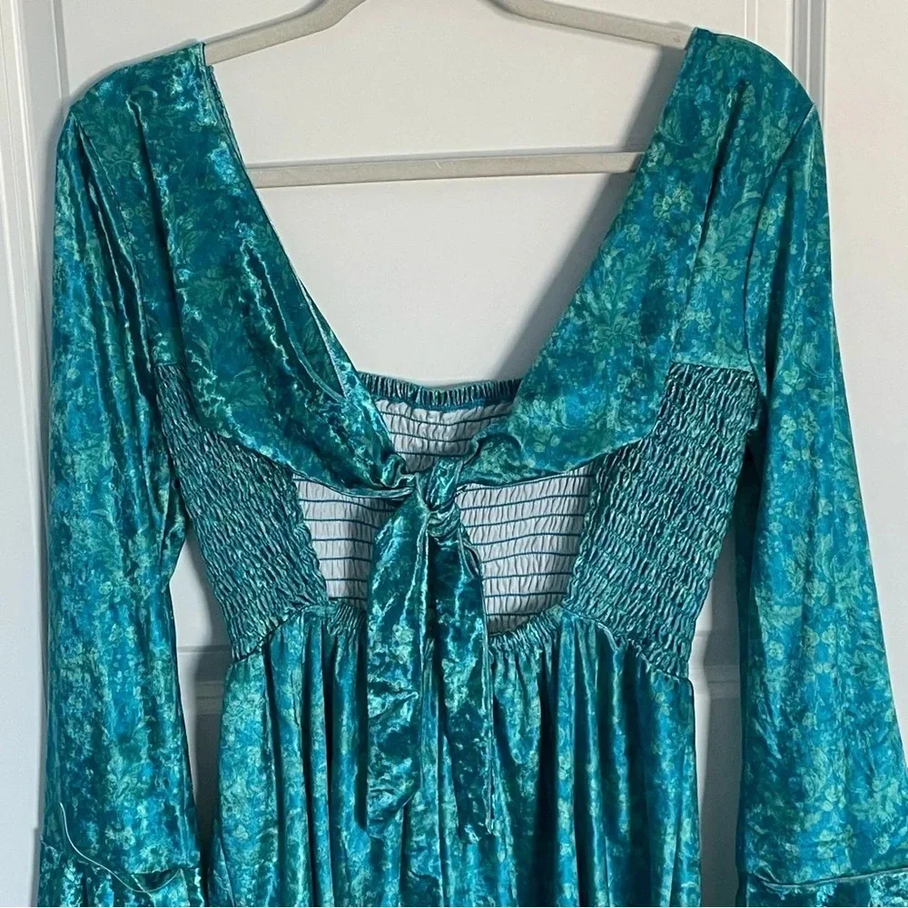 New! Free People Bali tight rope romper blue green velvet nwot 29047